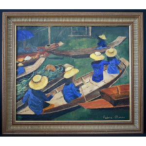 Floating Market Thailand  Asie Signed Fabre – Olmes 20th Century Rt1261