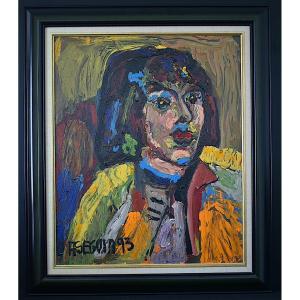 ADRIEN  SEGUIN Expressionniste Art Singulier Portrait de Femme XX ème Siècle Rt1262