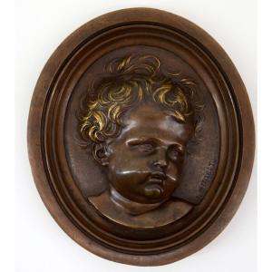 JEAN NOREST  miniature   Médaillon ovale  en bronze portrait enfant  ref1138