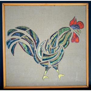 Ceramic On Copper Rooster 1950s 1960s 20th Century Rt1368