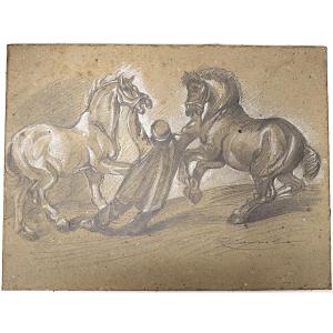 Dessin Mine De Plomb Lad Chevaux D' après Géricault Refm01