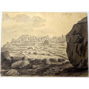 Attributed To Pierre Revoil Wash Drawing Village Baux De Provence In 1824 Alpilles Refm19