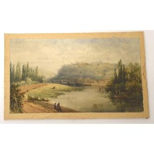 Watercolor 1883 Banks Of The Seine Landscape Signed Georges Near Chatou Refm20