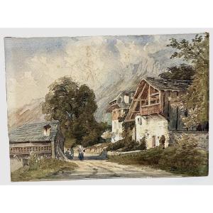 Watercolor Attributed To Guigou Chalets Alpes De Haute Provence Alpilles Refm26