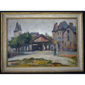 Impressionist Crozant School XXth Century Signed Guieu Place Du Vieux Marché Brive Corrèze Rt1455