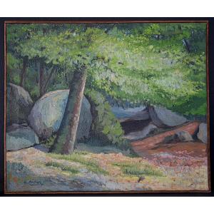 Impressionniste forêt de fontainebleau La gorge au loup sous bois signé H CORDIER RT1456