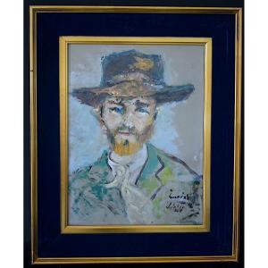Portrait d'homme au chapeau signé à identifier XX ème expressionniste RT1458