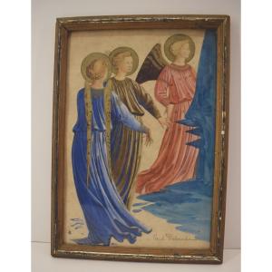 Paul Delaroche Watercolor Angels After Fra Angelico Florence Italy Refm29