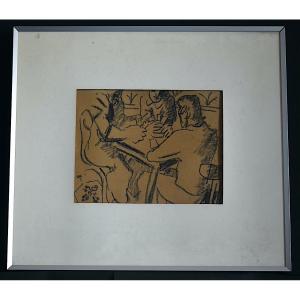 Dessin au fusain partie de cartes non signé XX ème siècle RT1465