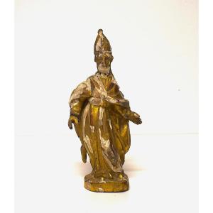 Gilded Carved Wooden Statuette Of A Bishop, 18th Century, Ref. 1156
