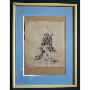 Early 19th-century Drawing *the Broken Jug*: A Young Woman Being Assaulted By A Soldier 