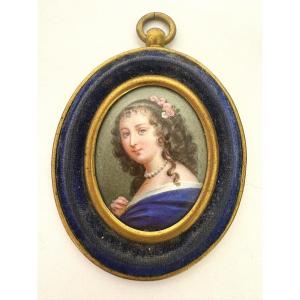 Miniature Portrait Of A Woman, Enamel On Copper, Petitot Style, Ref1166