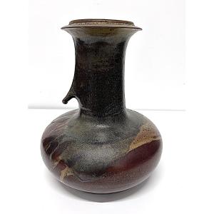 Christophe Bonjean Modernist Ceramic Vase, One-of-a-kind Piece, Flammé Stoneware, Ref. 1172