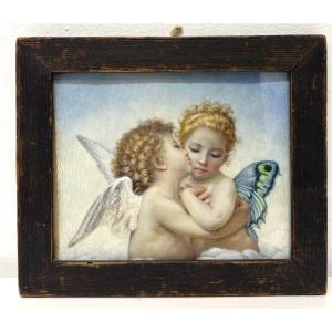 Miniature psyché et Cupidon  ange d'aprés Wiliam Bouguereau Ref117