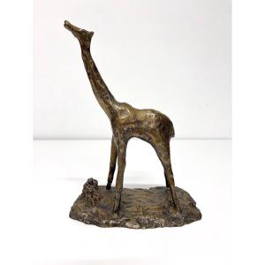 Bronze animalier Girafe art moderne Signature à Identifier, petit tirage 2/ 8  1970  Ref1176 