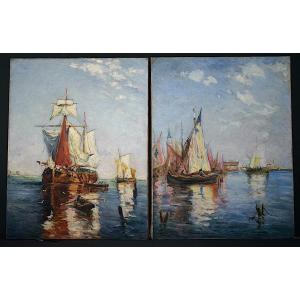 Giuseppe ZANCOLLI ou Pino ZAN Venise paire de marine signé début du XX ème RT1471