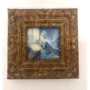 Miniature début du XX ème siècle d'aprés Fragonard La Lettre Cadre de qualité Ref1192