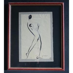 Signed Drawing Of A Discus Thrower In Track And Field; Date: 20th Century Rt1475