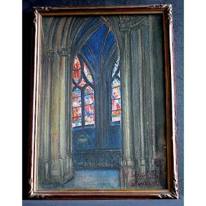 Watercolor Signed Proteau, Dated 1925; Interior Of Saint-séverin Church, Paris; Rt1476