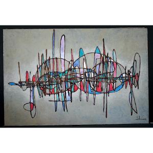 Abstract 1970s Fish Painting, Signed, To Be Identified, Rt1481