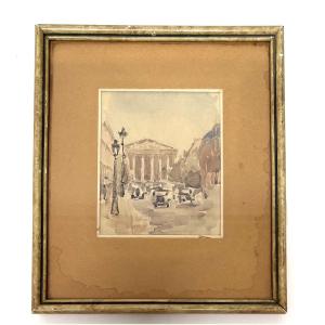 Watercolors: Rue Royale, Church Of La Madeleine, View Of Paris; Cm Monogram—to Be Identified; Ref. M1183