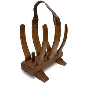 Guillerme And Chambron Magazine Rack, Wood And Leather, Brutalist, 1950, Refcm1207