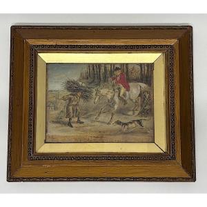 English School Oil Painting: Hunt With Hounds—monogram To Be Identified Refm1184