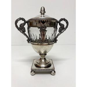 Confiturier ou sucrier époque Restauration Métal Argenté et cristal Arts de la Table Ref1211