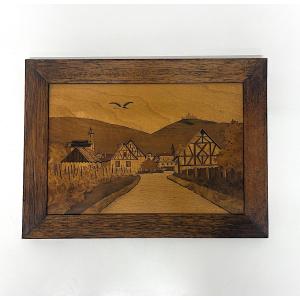 Marquetry Painting: Village Of Orschwiller, Alsace Joseph Aufderbruck Refm1185