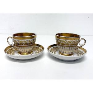 Pair Of Empire Or Restoration-period Porcelain Cups And Saucers, Circa 1820–1830, Ref. 1225