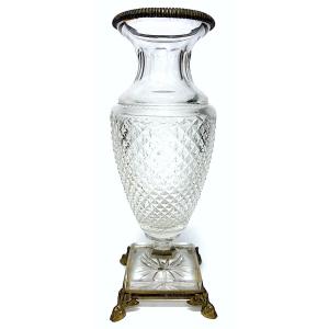 Objet monté Vase en Cristal à facette et bronze Ref1187