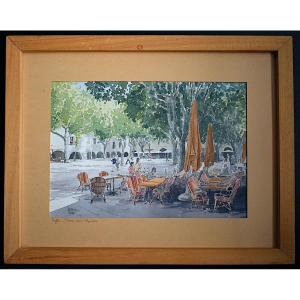 Claude Menge, Watercolor, Uzès, Occitanie, Herb Square, Rt1489