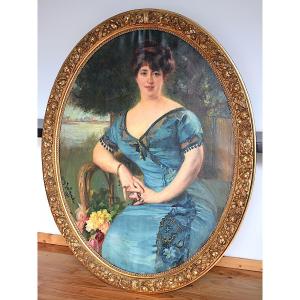 Léon Galand, Large-format Oval Portrait Of A Woman, Dated 1911, Rt1495