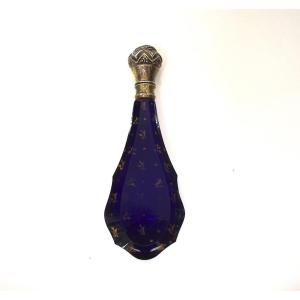 Flacon à Sels dit Vinaigrette Cristal Bleu et Argent Massif Décor à L' or Fin médecine Ref1191