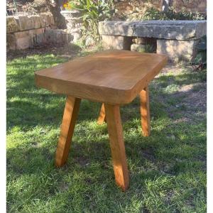 Table basse brutaliste chêne 1950 proche des Artisans de Marolles ref1203