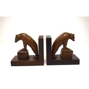 Pair Of Wooden Bear Bookends, Carved, Art Deco, 1925, Ref. 1216