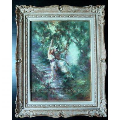 G Stelly Desmoulins Signed Pastel Scene Galante In Style Romantic XIX XX Rt18