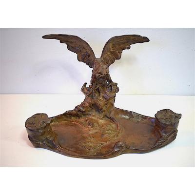 Inkwell Bronze Art Nouveau Eagle Signed A Marionnet XIX 19th Ref97