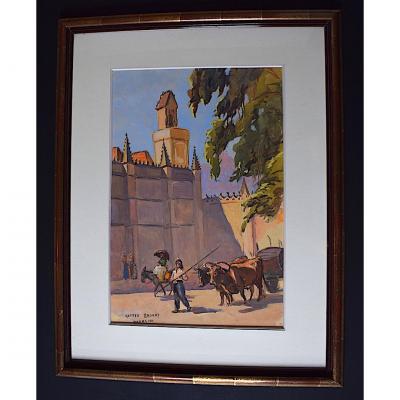 Mattéo Brondy Orientalist Portugal Batalha Street Scene Watercolor XX Rt81