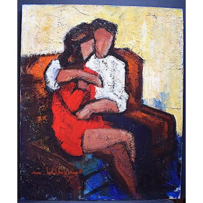 Bilbeaud Maurice Signé Sète Personnages Couple Art Moderne Cubiste XX RT 221