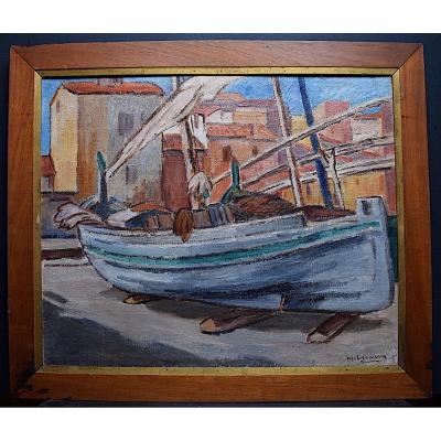 Signed To Identify Fishing Boat Barque Village Provençal Provence XX Rt255