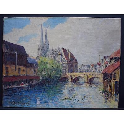 Géna Péchaubès Landscape Cathedral Of Chartres Post-impressionist Signed XX Rt284