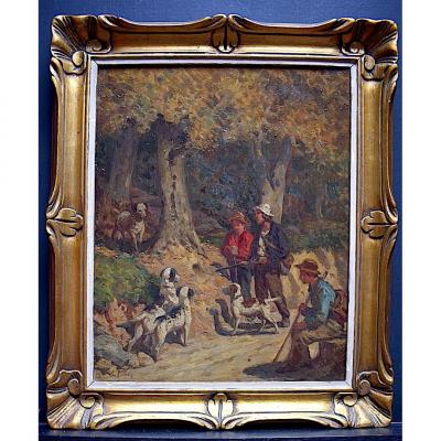 E. Troncy Signed Hunting Scene Animated Dogs Vénerie XX Rt328