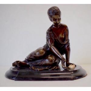 Jeune Femme Joueuse d Osselets en Bronze époque XIX ème Siècle Jeu Rome Antique REF185
