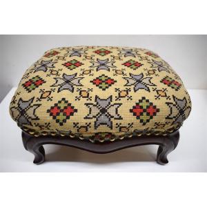 XIXth Louis XV Style Footstool In Mahogany Small Points Tapestry Ref214