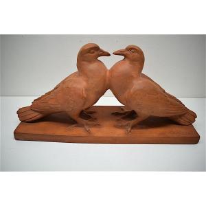 H Richard Terracotta Animal Art Deco Couple Of Animal Pigeons XXth Ref216