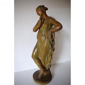 Statue Terre Cuite Polychrome Danseuse D&rsquo;apr&egrave;s Canova Sign&eacute; XIX Ref242