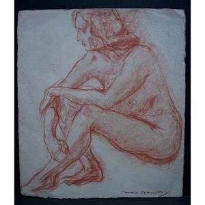 Marius Chambon Drawing Female Nude Study Sanguine Sketch XX Rt444