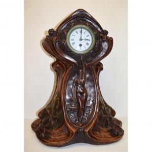 Art Nouveau Clock Stucco Painted Patinated Wood 1900 Jugendstil Signed Haacs Ref287