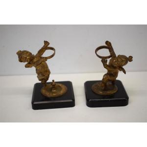 Bronze Pair Cherubs Center Table Holder Bouquet Or Pique Flowers XIX Ref300